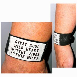 Stevie Nicks Wild Heart Black Leather Cuff Bracelet Hippie Gypsy Soul Jewelry
